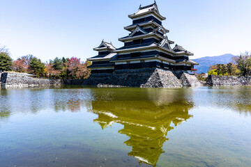 水面に映る松本城