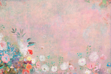 Fototapeta na wymiar Pink floral wall textured background