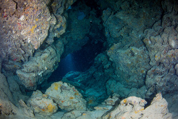 An underwater cave on the reef