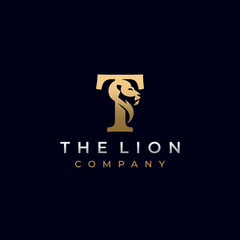 Letter T Lion Head, Elegant Luxury Logo Design Vector