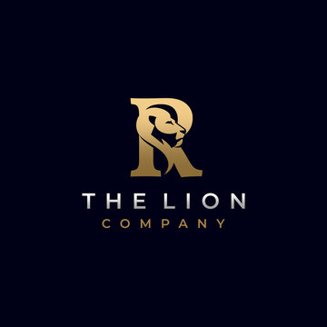 Letter R Lion Head, Elegant Luxury Logo Design Vector