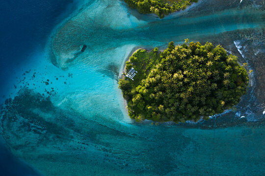 Top Down View Of Remote Pacific Island