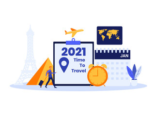 New Year Resolution vector concept: Man with 2021 time to travel text on the clipboard