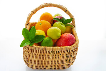 Basket, fresh, mixed fruit, white background, fruit,