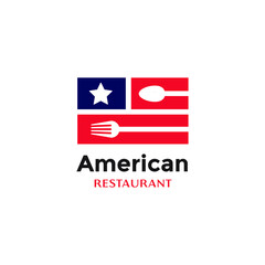 fork spoon with american flag for usa restaurant logo