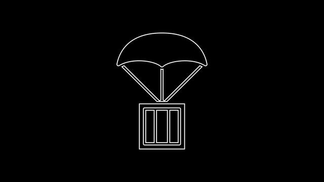 White line Airdrop box icon isolated on black background. 4K Video motion graphic animation