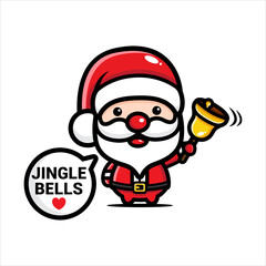 cute santa characters ring the bells