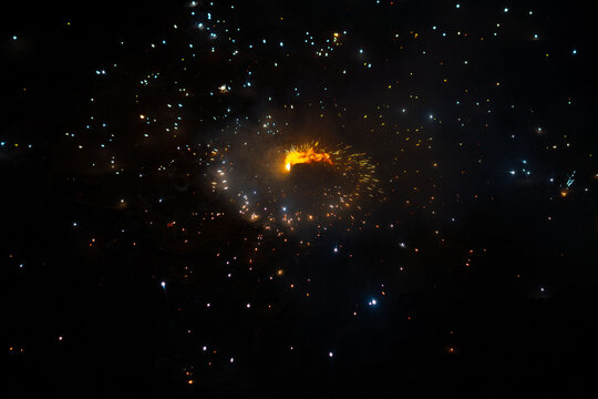 Closeup shot of Ground Spinner fireworks during the diwali festival in India
