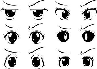Cute anime-style big black eyes with a suspicious expression