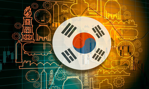 Energy and Power icons set. Design concept of natural gas industry. Circle with industrial line icons. Flag of South Korea