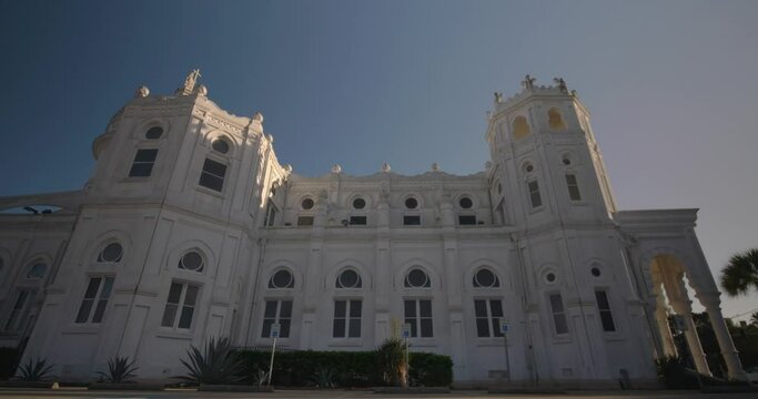 Low angle view of the Historic Sacred Heart Catholic Church on Galveston Island, Texas. This video was filmed in 4k for best image quality.