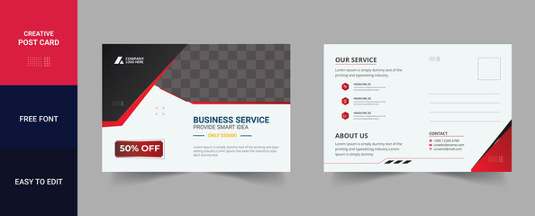 Print Ready Corporate Postcard Design Template, Post Card Layout with Abstract Elements