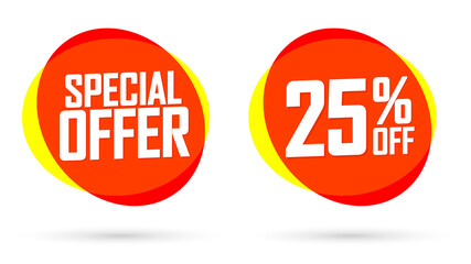 Special Offer, 25% off, sale banners design template, discount tags, vector illustration