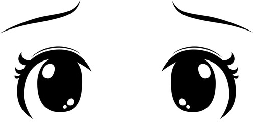 Cute anime-style big black eyes with a sad expression