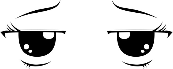 Cute anime-style big black eyes with a sad expression