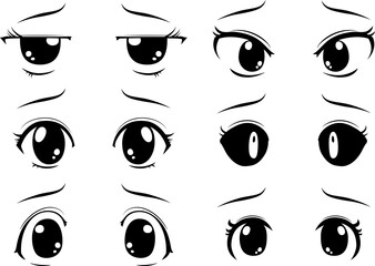 Cute anime-style big black eyes with a sad expression