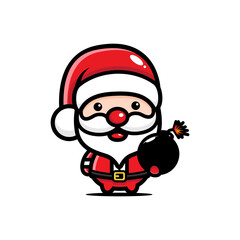 cute santa claus character holding bomb