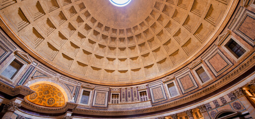 ROME, ITALY - JUNE 2014: Tourists enjoy the beautiful interior of Pantheon Building