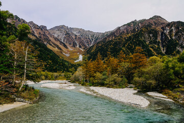 Fototapeta na wymiar Natural scenic view of Kamikochi in Nagano prefecture, Japan.