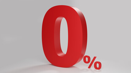 Zero percent red text 3d render