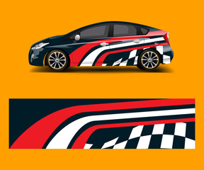 Fototapeta premium Racing car wrap with simple abstract stripe shapes for Company. Sport car racing wrap vector design template design vector