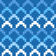 Japanese Pixel Curve Wave Vector Seamless Pattern