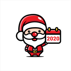 cute santa claus characters holding 2020 calendar year