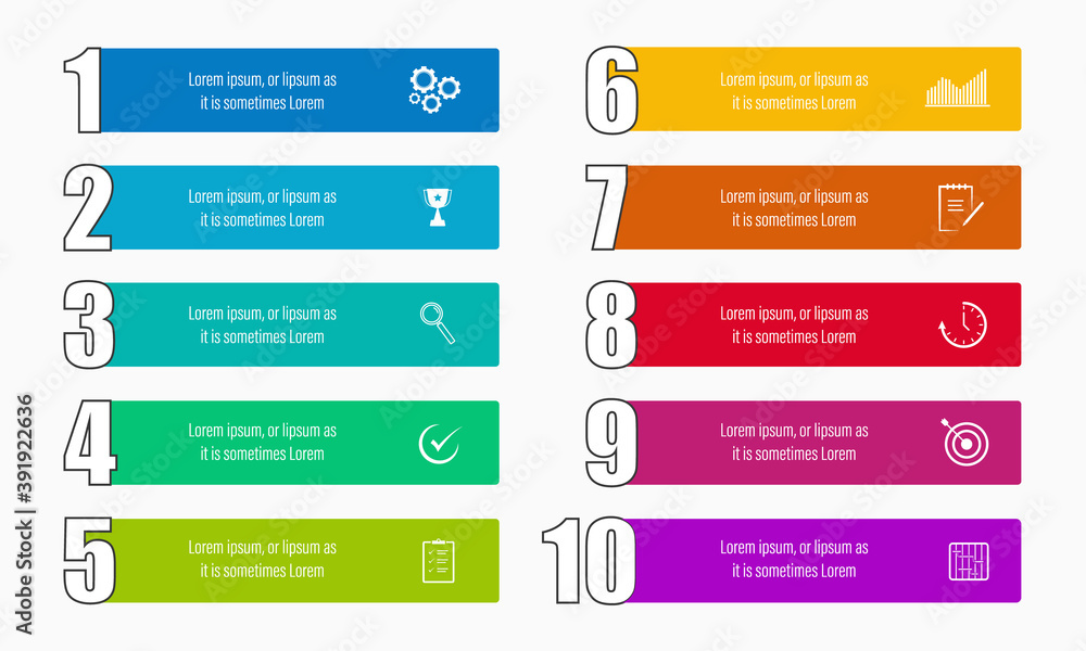 Poster modern infographics design with 10 options with business icons and text box, presentation and web te