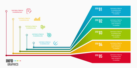 Modern infographics design with 5 options with business icons and text box, presentation and web template