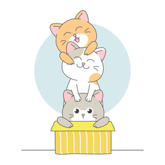 happy cute cats in the box with friends vector