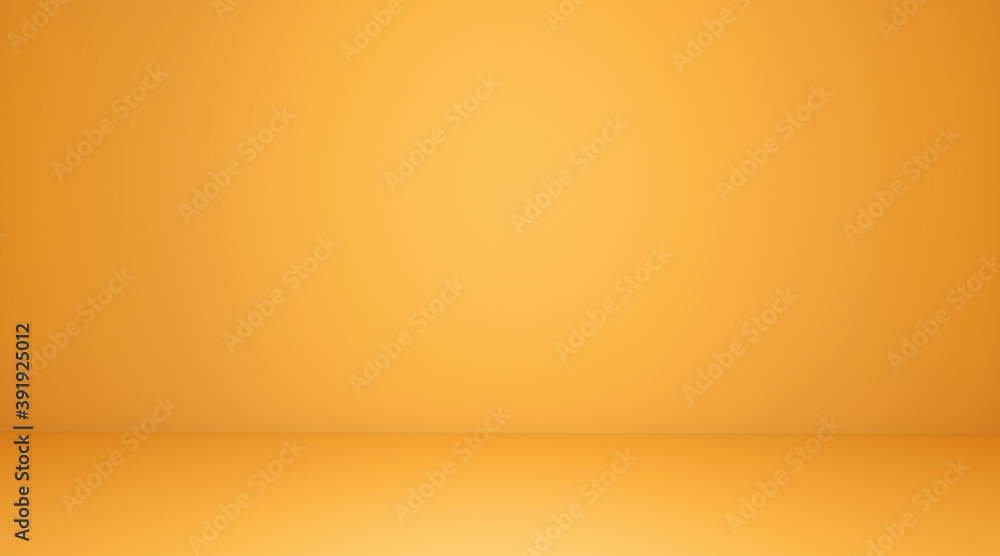 Poster yellow room space background. front view of empty room with soft light illumination. 3d render illus