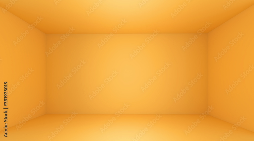 Poster yellow room space background. front view of empty room with soft light illumination. 3d render illus