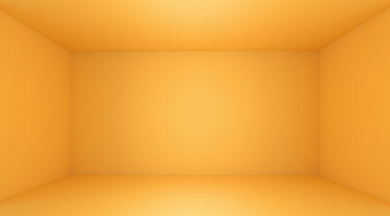 Yellow room space background. Front view of empty room with soft light illumination. 3d render illustration.