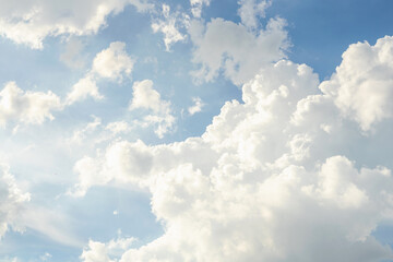 Naklejka na ściany i meble Sky with white clouds pattern background. Sky and clouds in daylight.
