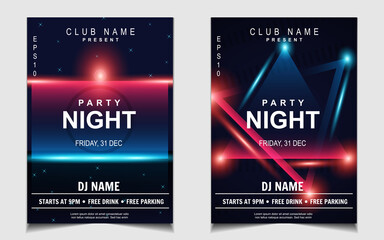 Night dance party music layout design template background with dynamic gradient style. Colorful electro style vector for concert disco, club party, event flyer invitation, cover festival poster