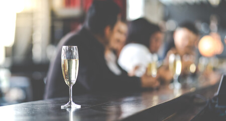 Group Of Asian Friends Enjoying Evening Drinks in bar. Celebration, Party People Christmas and Happy new year concept. Asian business people in party.