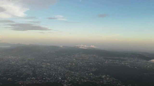 Panoramic View Of San Salvador City And Boqueron Volcano In El Salvador - aerial panning shot