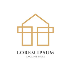 House letter T logo concept, simple minimalist line art logo style, gold color on white background