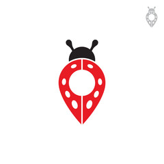 Ladybug pin point logo concept, simple flat logo style, red black color on white background