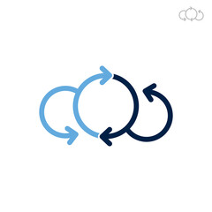 Cloud Arrows Logo, Simple Line Art Style, Blue Color on White Background