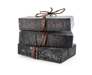 Tar soap bars isolated on white. Natural product