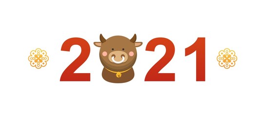 2021 for China and Taiwan, happy new year, retro paper-cut carved flowers and zodiac ox