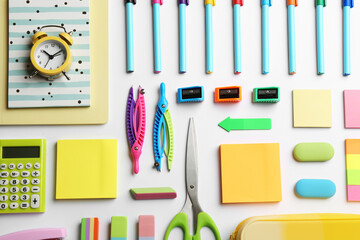 School stationery on white background, flat lay. Back to school