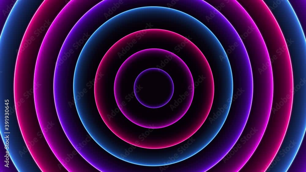 Poster abstract template with animation of glowing neon circular waves