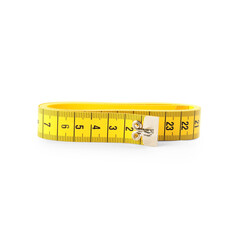 Yellow folded measuring tape isolated on white