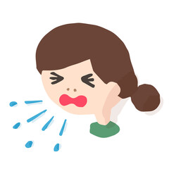 Woman Coughing; Hand drawn vector illustration like woodblock print