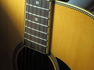 Acoustic guitar. Musical accompaniment. String musical instruments. Music and spending time.