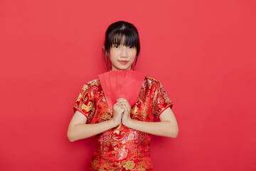 Chinese woman hold with lucky pocket money