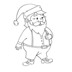 Santa Claus. Vector contour hand drawn illustration. New year and Christmas outline characters in doodle style, sketch. For greeting cards, calendars, prints, children's coloring book