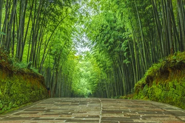 Raamstickers Stone road in the bamboo forest © ZHI